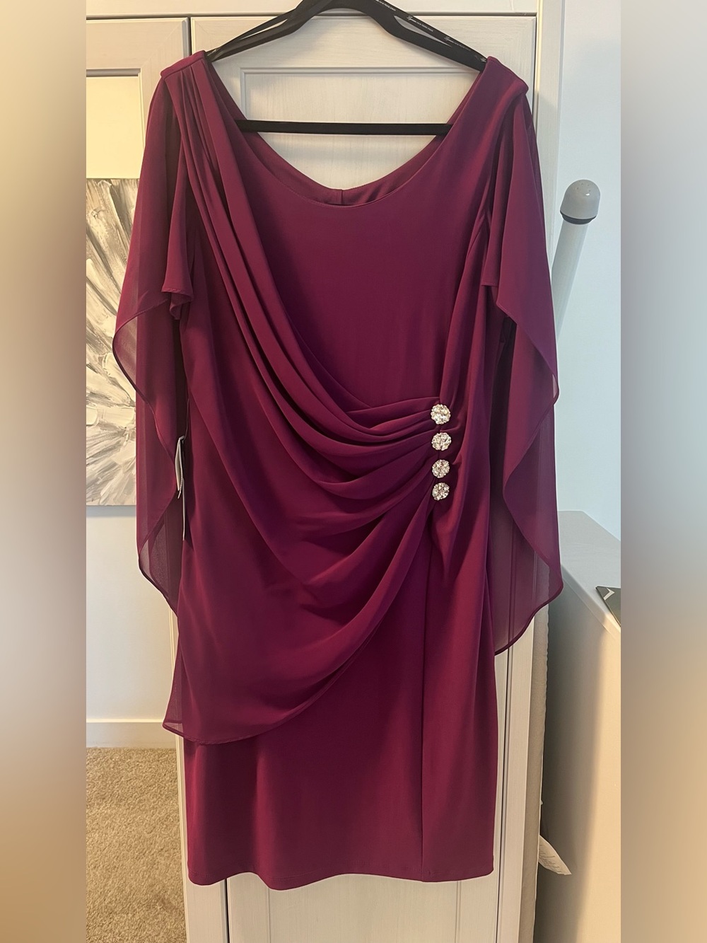 Elegant Women's Draped Chiffon Top with Rhinestone Accent - Plum